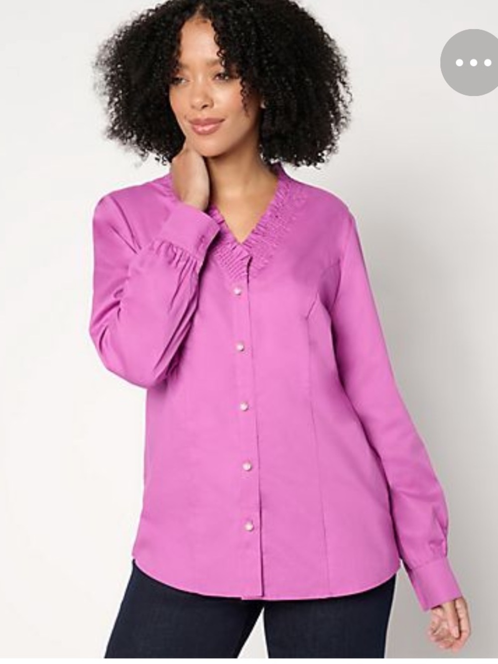 Denim&Co Signature Poplin Ruffle V-Neck With Buttons NWT Women’s Size XL QVC